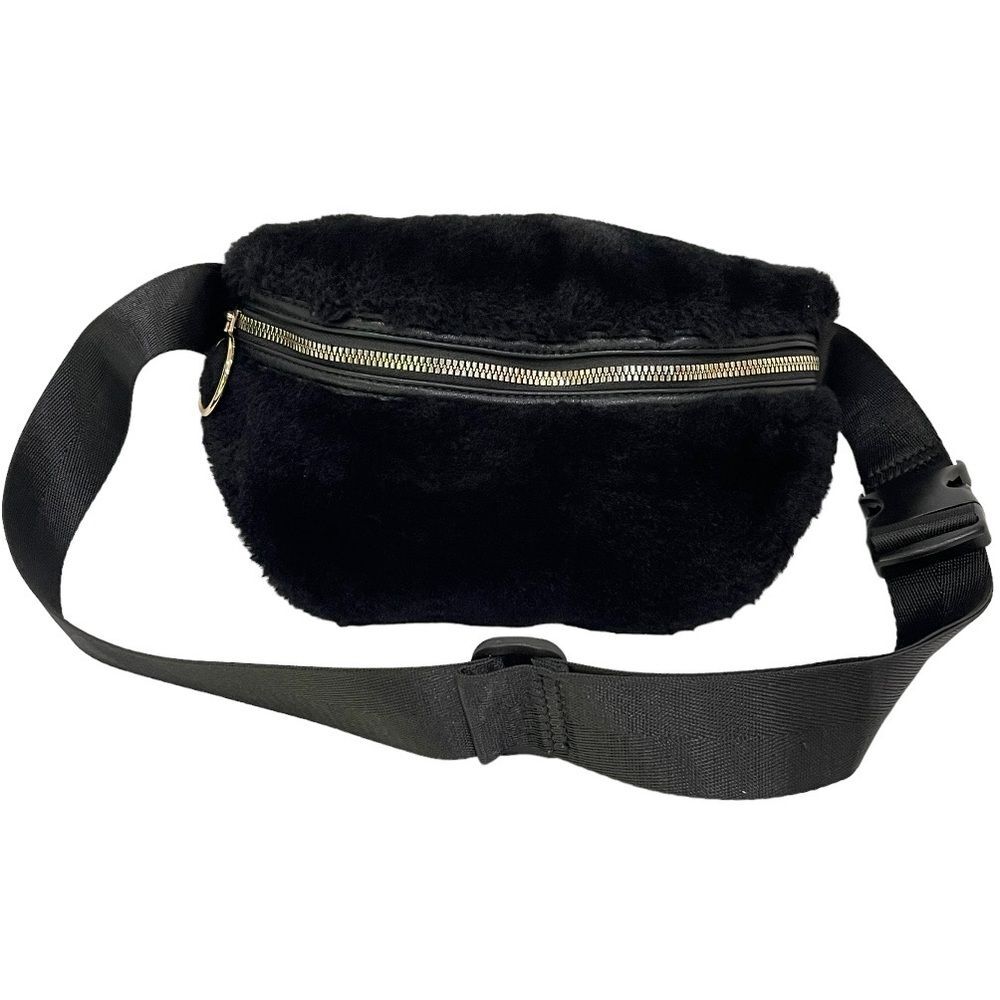 Grossi Faux Fur Black Fanny Pack Waist Belt Bag Goth Grunge Furry Plush